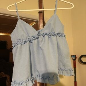 Light Blue Ruffled Women's Top